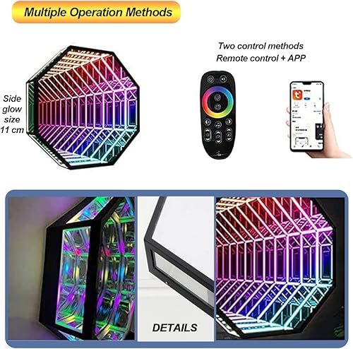 Miniatura 5 de Espejo infinito, luz nocturna de túnel sensorial, lámpara inteligente de pared, lámpara de atmósfera, luz cambiante multicolor para el hogar,