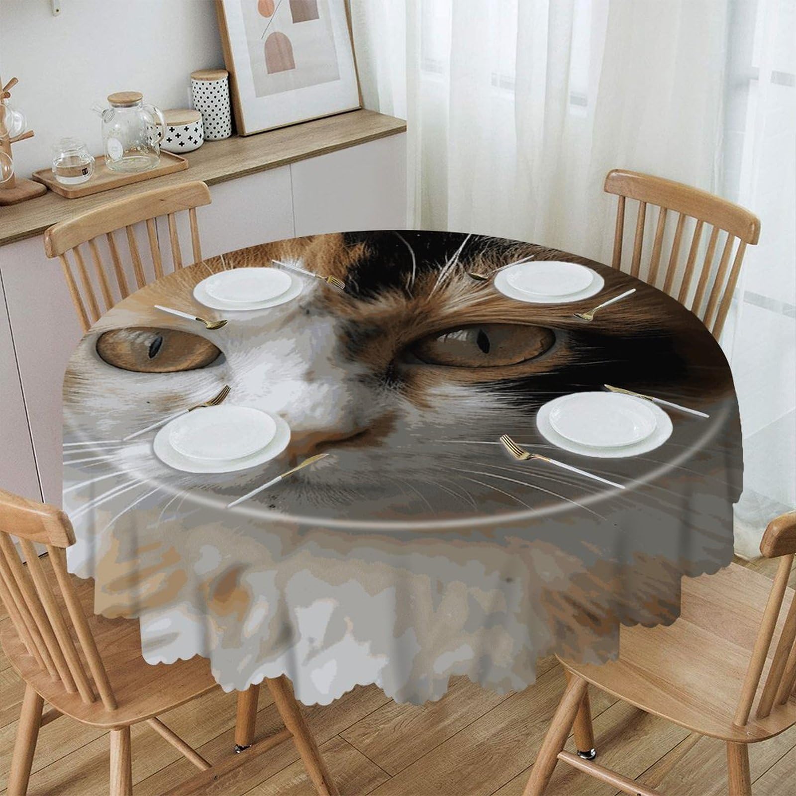 VstaDank A Cat Round Tablecloth 60 Inch Easy to Clean Circle Table Cover Thick Decorative Round Polyester Table Cloth for Dining Kitchen Party Farmhouse Outdoor