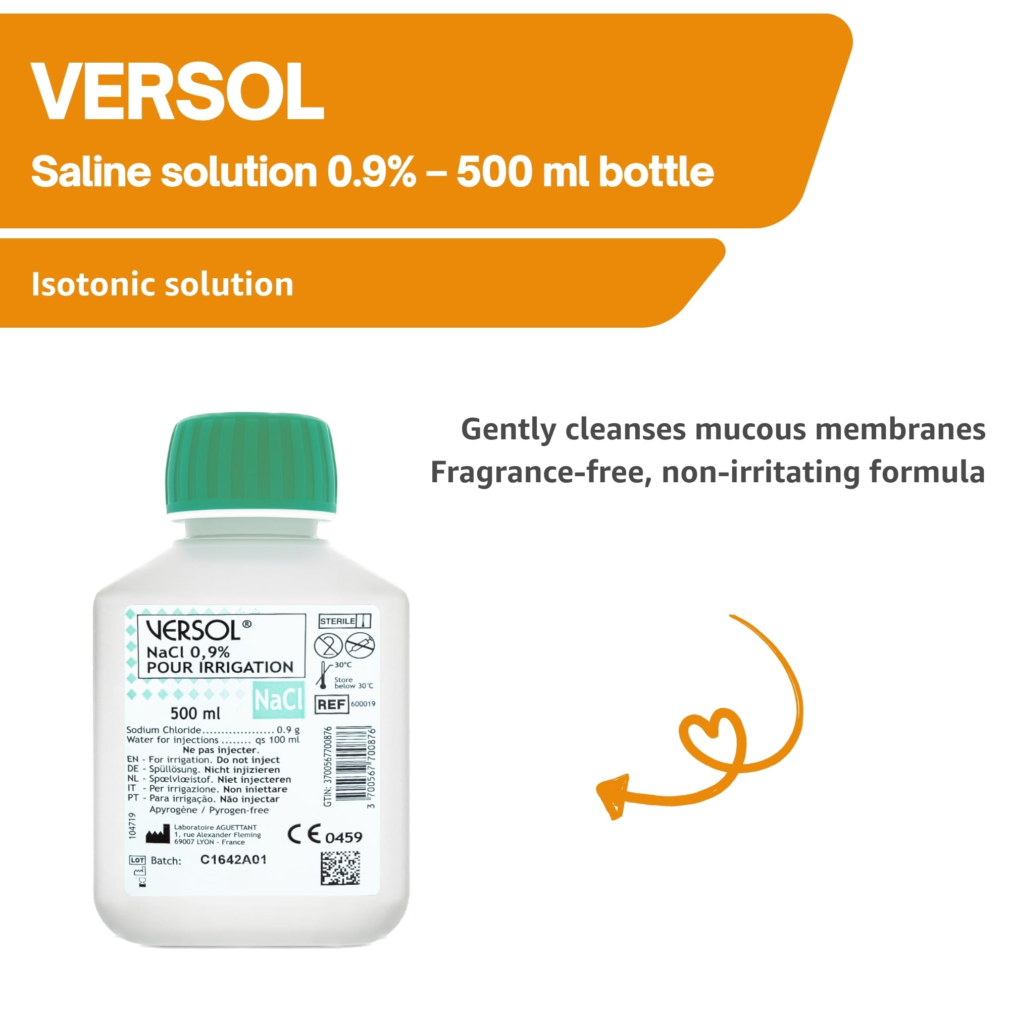 VERSOL NaCl 0,9% – 3 × 500 ml Solution Saline Isotonique – Solution Stérile Douce pour Lavage Nasal, Nettoyage des Plaies & Soin Quotidien – pH Neutre & Respectueuse de la Peau – Format Familial