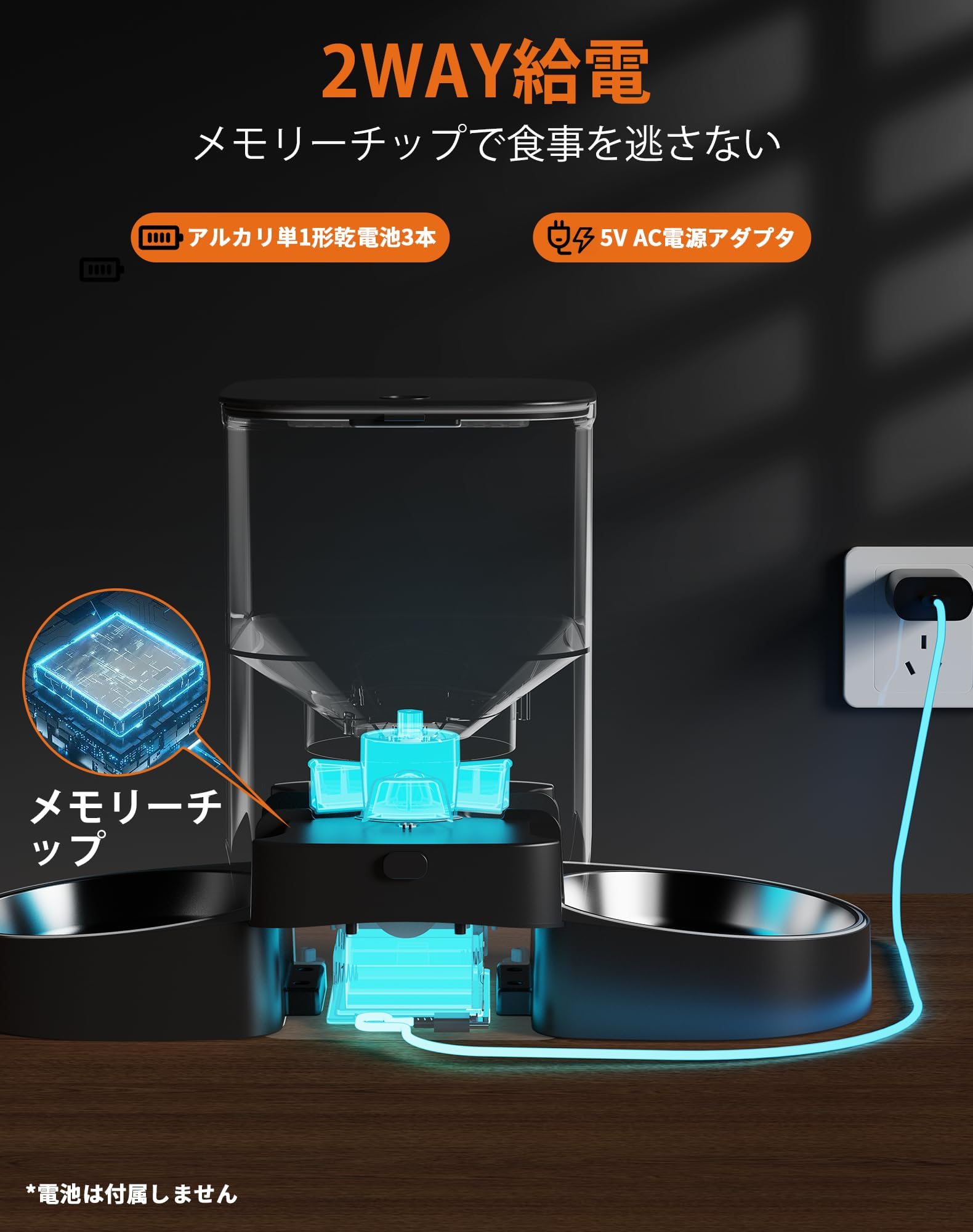 HoneyGuaridan 自動給餌器 猫 犬 小動物 2匹用 多頭飼い WiFi対応（5G/2.4G）スマホ連携 遠隔給餌 iOS Android対応 10秒録音 1日6食 定時定量 3.5L 大容量 タイマー対応 2WAY給電 停電対策 取り外し可能 乾燥剤付き 洗える ケージ取り付け 手動給餌 お手入れ簡単 日本語説明書 ブラック