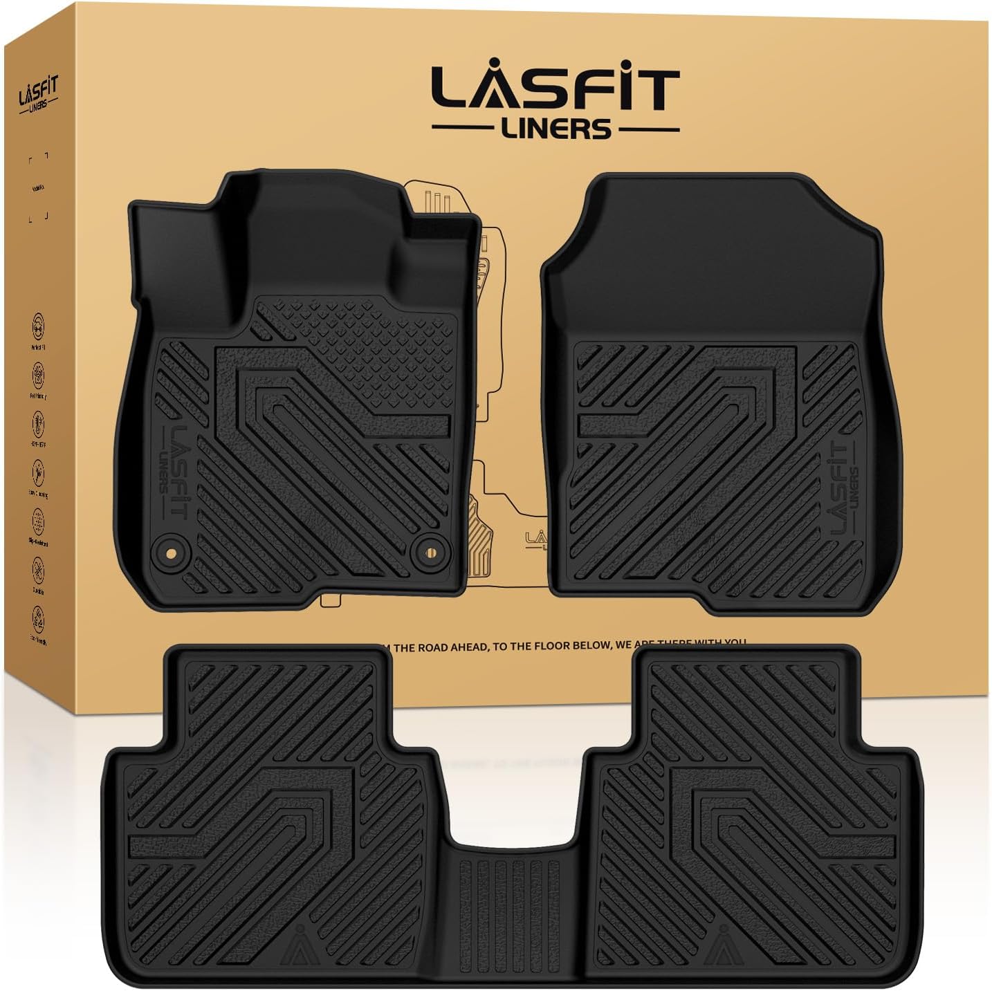 LASFIT Floor Mats for Honda HRV 2026 2025 2024 2023 Sport/LX/EX-L (Gasoline & Hybrid) & for Acura ADX 2025, All Weather TPE Custom Fit HR-V Odorless Anti-Slip Floor Liner, 1st & 2nd Row, Black 6?For Honda HR-V | 2023-2026 | 1st & 2nd Row