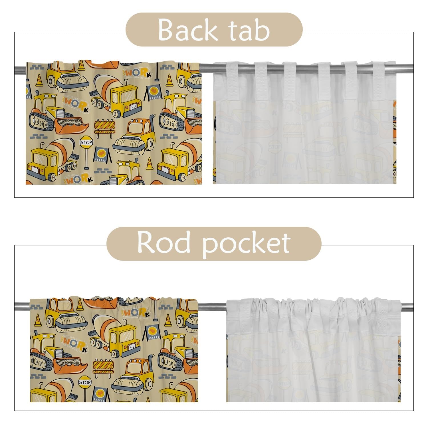 ggaimwf 107x160cm Cartoon Truck Rod Pocket Curtain Excavator Cars Urban Traffic Pencil Pleat Curtain Light Filtering Privacy Window Drapes for Kids Boys Bedroom Living Room Playroom,Single Panel - Image 4