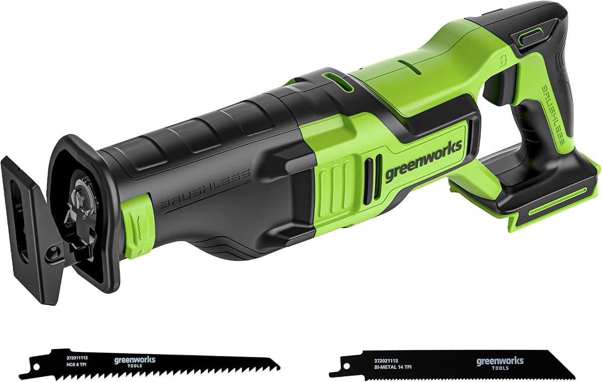 Greenworks 24V Brushless (1-1/8") Cordless Reciprocating Saw (2,700 SPM), Tool Only
