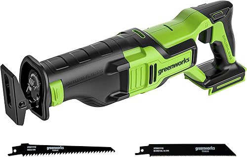 Greenworks Sierra recíproca sin cable TruBrushless de 24 V (1-18 pulgadas) (2,7000 SPM), solo herramienta
