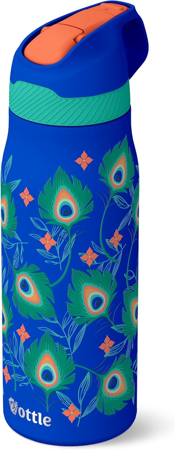 Ottle Cove Cruiser Stainless Steel Water Bottle – 24 oz Insulated Flask with Leak Proof Lid BPA-Free – Reusable Gym Water Bottle for Travel, Camping & Sports – Pacific Peacock Allover