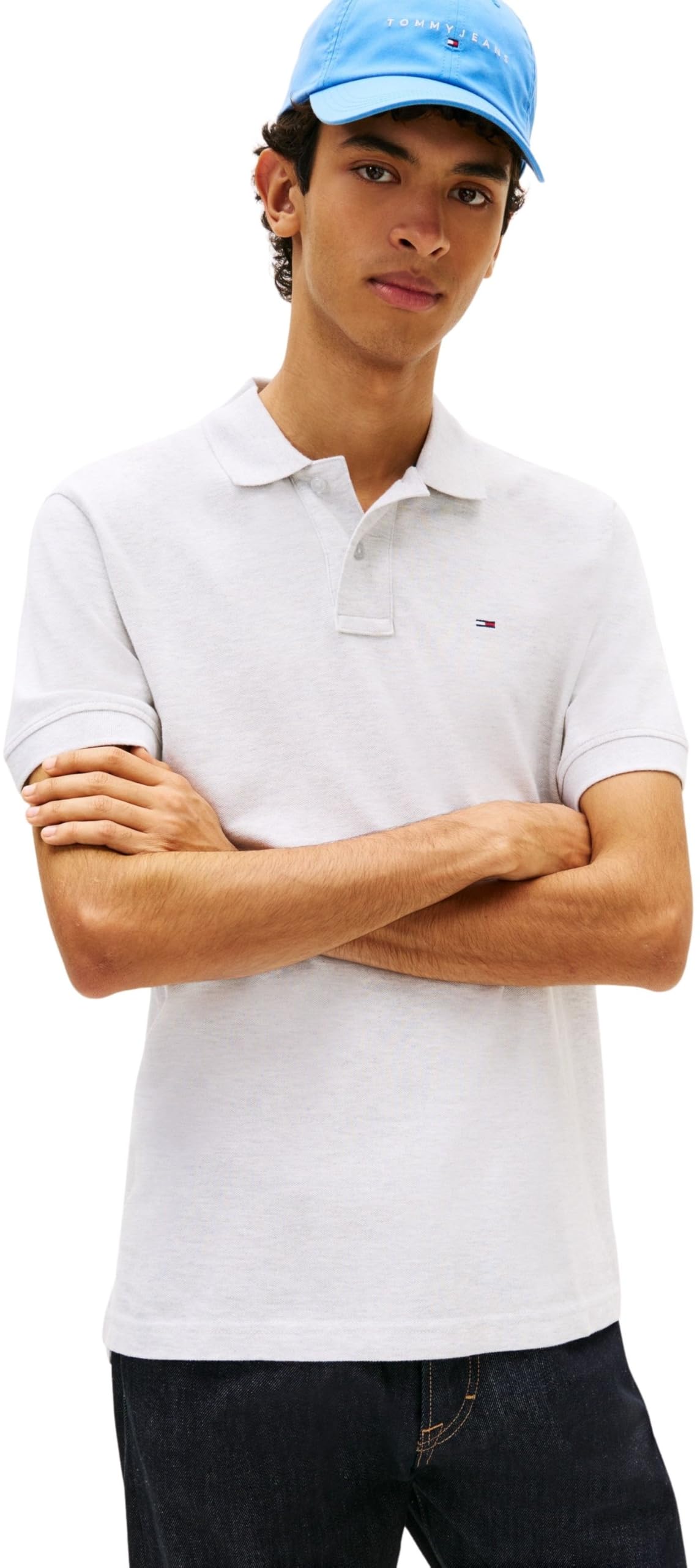 Tommy Jeans Herren Poloshirt Essential Regular Fit, Grau (Ice Grey Heather), XS
