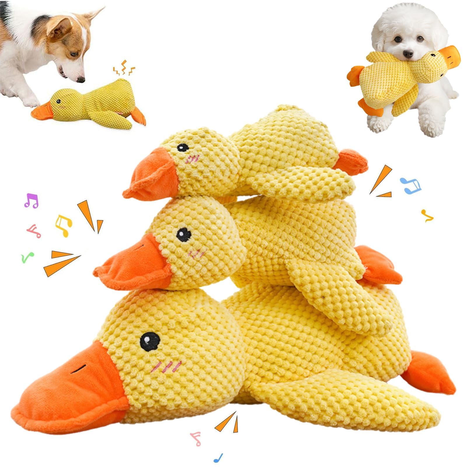 2026 New Calming Duck Toy for Dogs, Yellow Duck Dog Toy, Quacking Ducks Toys, Soft Stuffed Pet Chew Toys, Plush Calmings Pillow For Small Medium Dog Indoor Puppy (Large)
