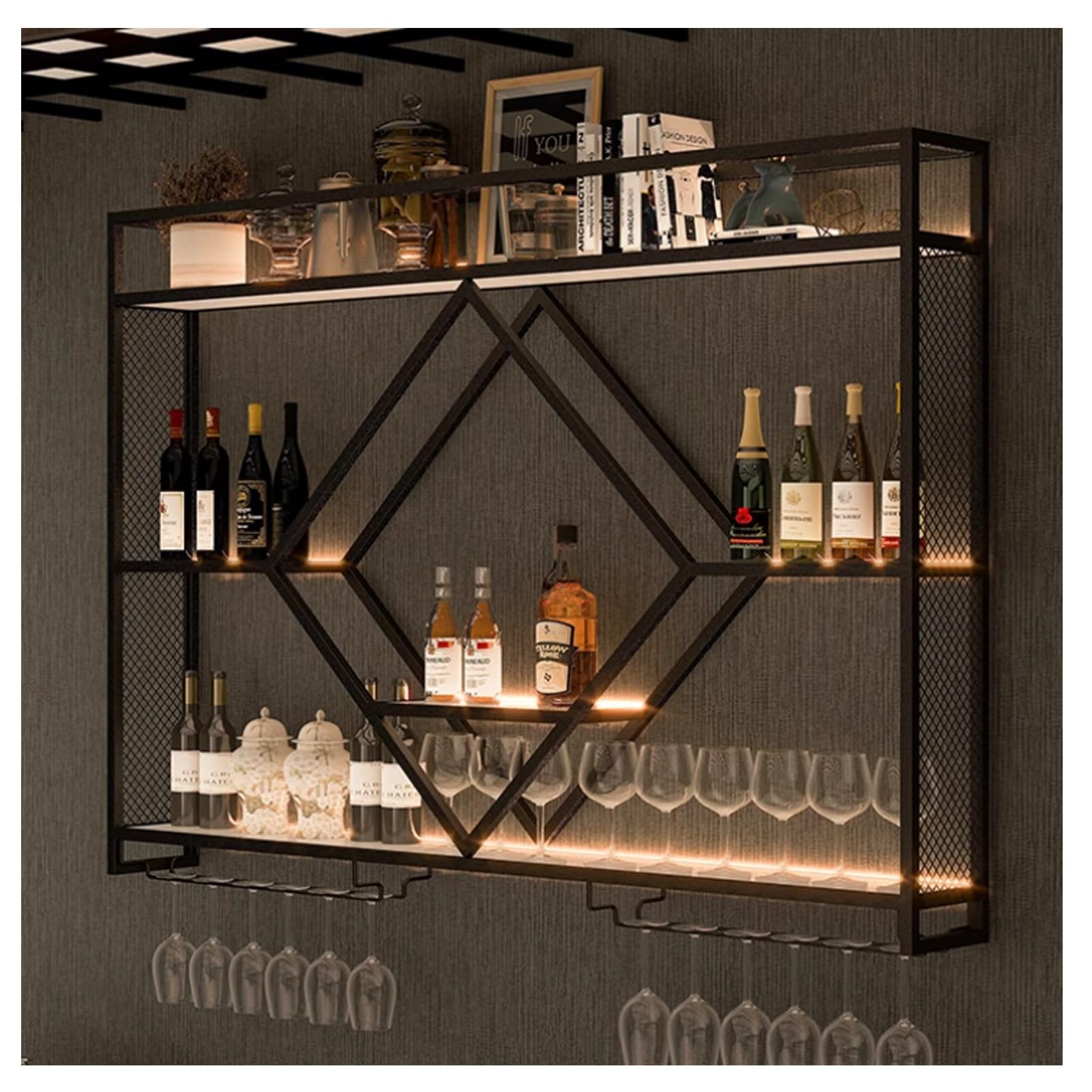 Étagère à vin murale design moderne avec finitions LED de luxe