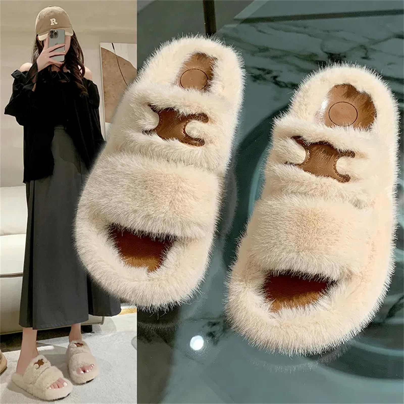 TEidea Kapcie na jesień i zimę ciepłe kapcie - modne i wygodne buty z grubym dnem dla kobiet, Brązowy, 40(inner 25 cm)