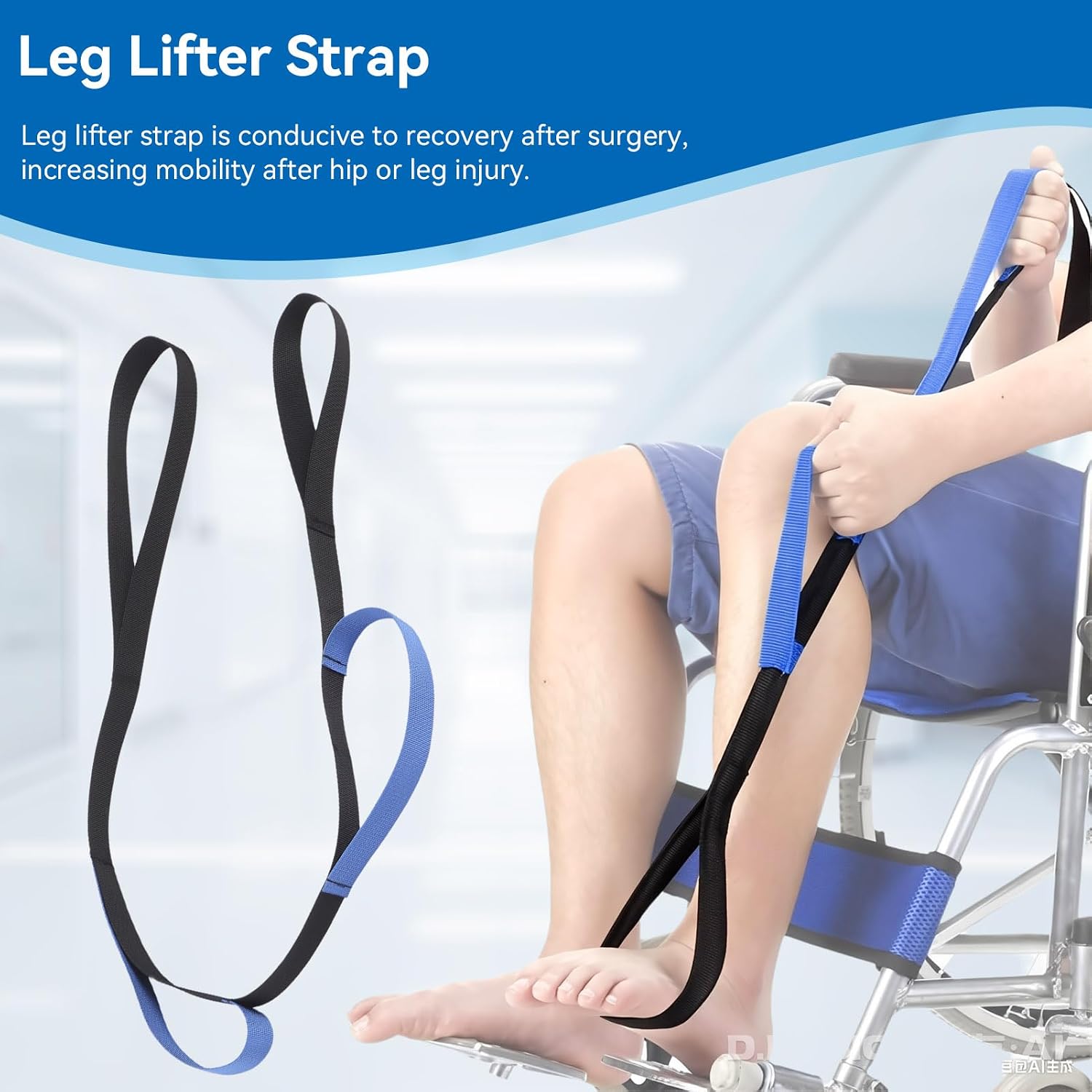 Leg Lifter Strap, Nylon Webbing Foot Loop Portable Disabled Elderly Hand Grip Mobility Aid Hip Surgery Recovery Supplies for Walking Practice, Chronic Hip, Knee & Mobility Limitations (Blue)
