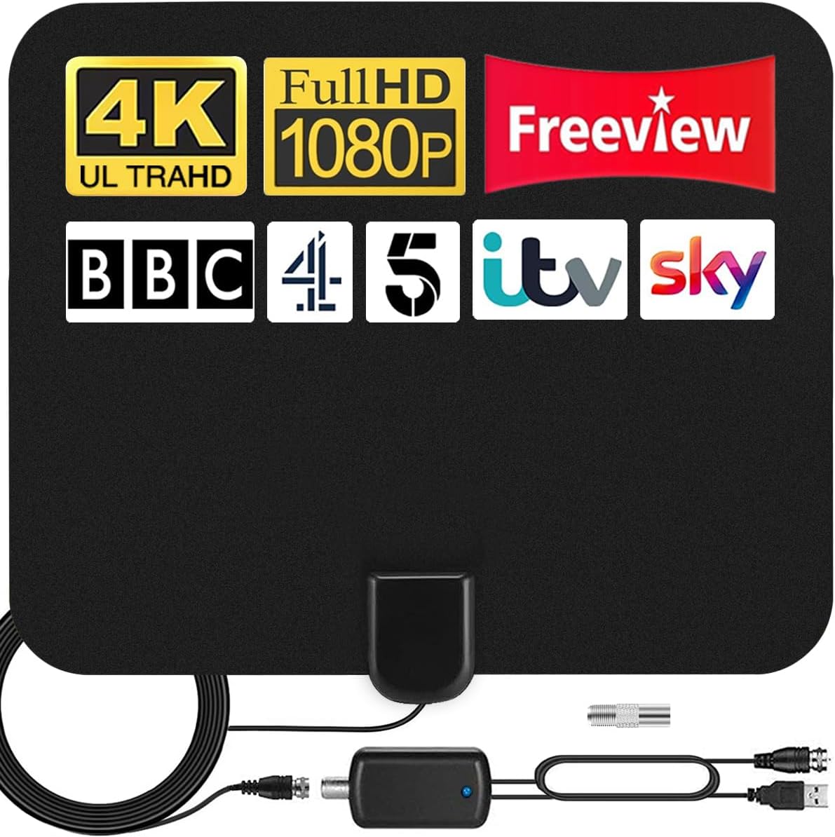 TV Aerial, Indoor TV Aerial 350+ Miles Long Range Reception, Amplified