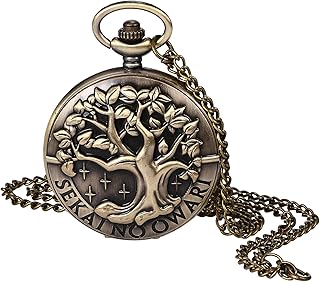 JewelryWe Father's Day Gift Pocket Watch Men's Retro Gear/Skull/Roman Numerals/Zodiac World Map Chain Watch Analogue Quart...