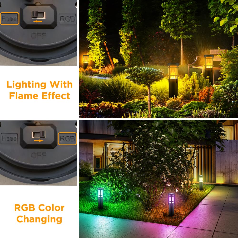 Solarlampen für Außen 4 Stück Solarfackeln mit Realistischer Flammeneffekt RGBW IP65 Wasserdicht Gartenfackeln
