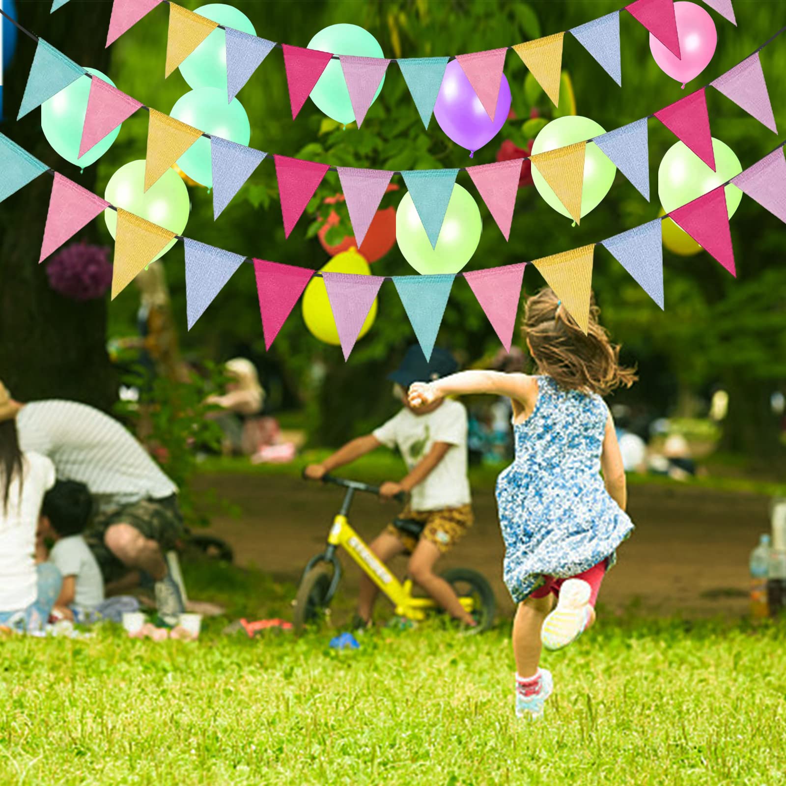 Leeyunbee Lot De 4 Guirlandes De Fanions D'extérieur - 16 M - 48 Drapeaux - Résistant Aux Intempéries - Guirlande Arc-en-ciel - Décoration Pour Mariage, Anniversaire, Chambre D'enfant, Fête, Jardin