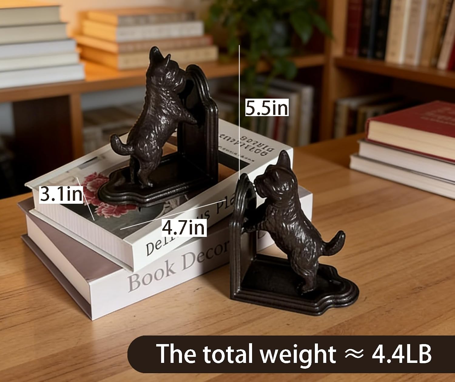 1 Pair Dog Book Ends Dog Decorative Bookends for Shelf Vintage Cast Iron Book Ends for Heavy Books for Home, Office （Iron Dog-B）