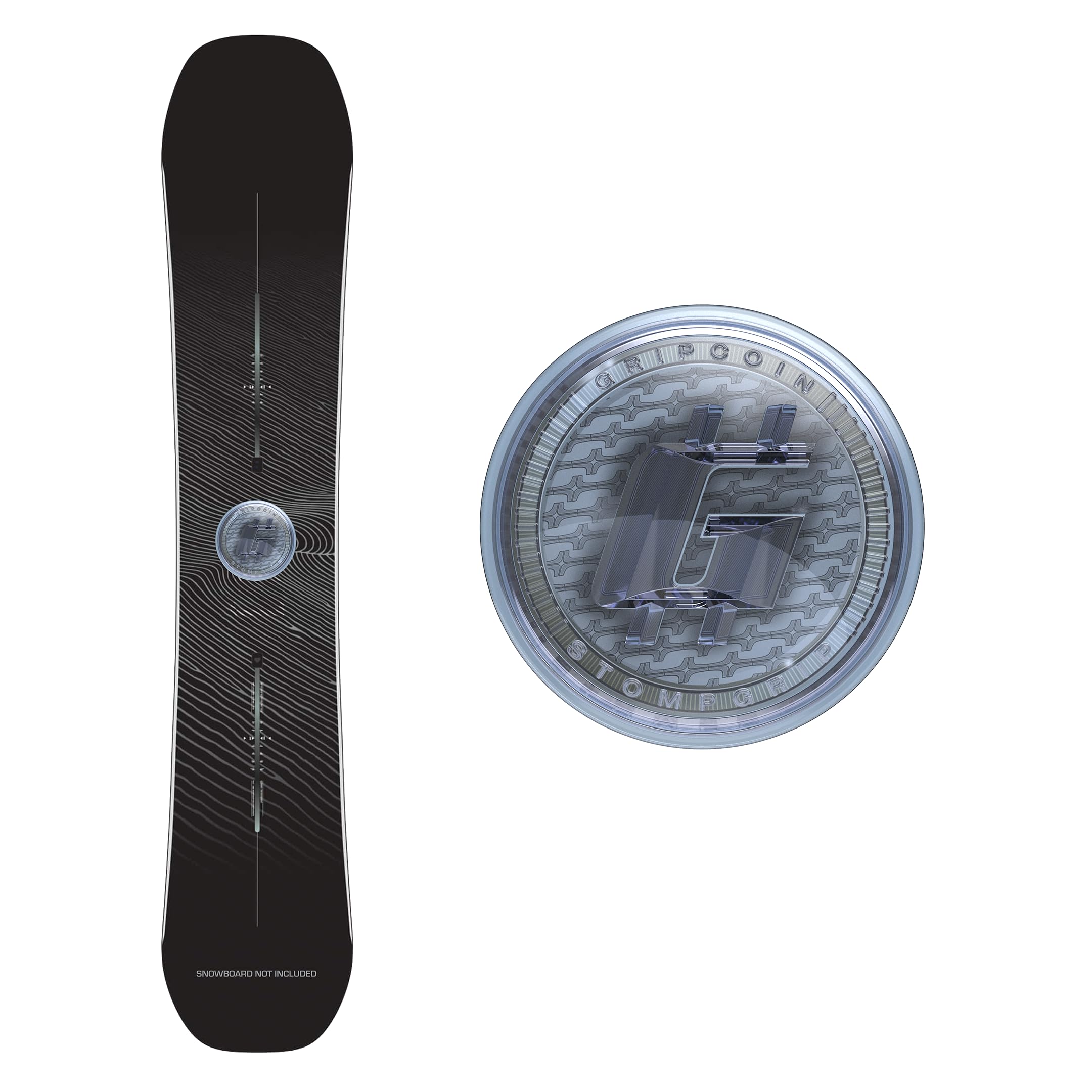 STOMPGRIP Gripcoin – Tapis de snowboard de qualité supérieure | Collection Vice | Décalcomanie 3D | Argent