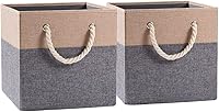 Vista 17 de PRANDOM Contenedores plegables grandes de almacenamiento de 11 x 11 pulgadas [paquete de 2] cestas de almacenamiento de tela de lino, cubos con asas