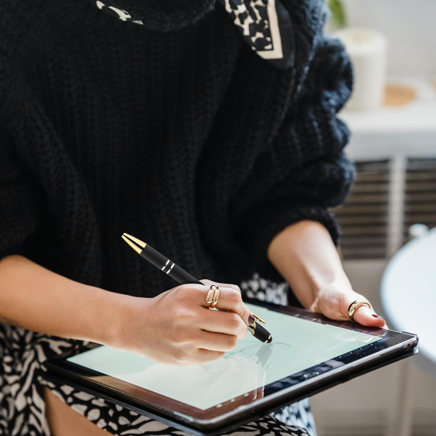 LINFANC 12 Pack Black Gold Ballpoint Pen with Stylus Tip 1 0 mm Black Ink Smooth Writing Pens — view 6