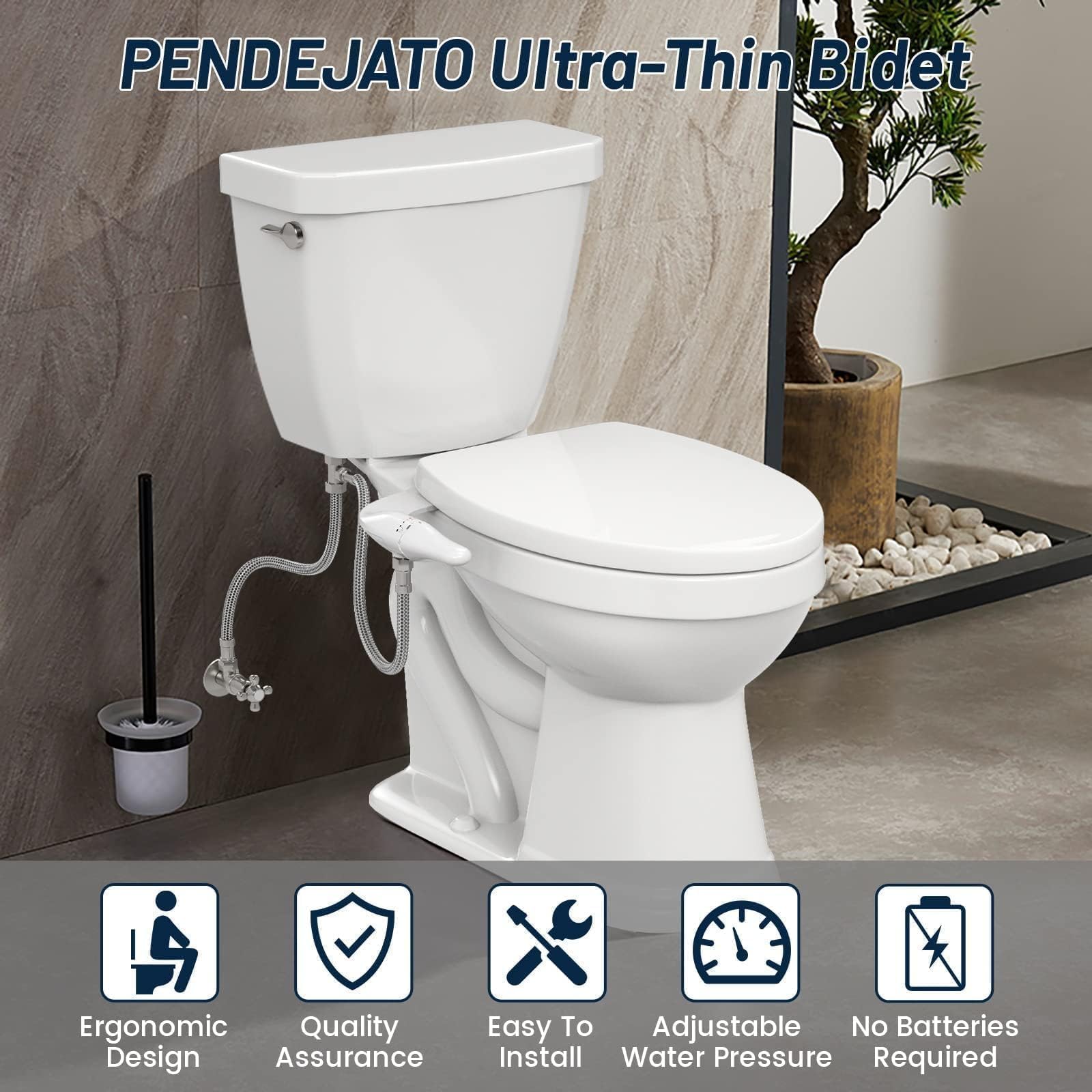 Bidet Toilette WC, Ultra-thin Kit Abattant Japonais Pour Salle De Bain, Pulvérisateur De Boku, Buse Rétractable Et Pression D'eau Réglable, Entrée En Laiton, Blanc (Deux Buses)