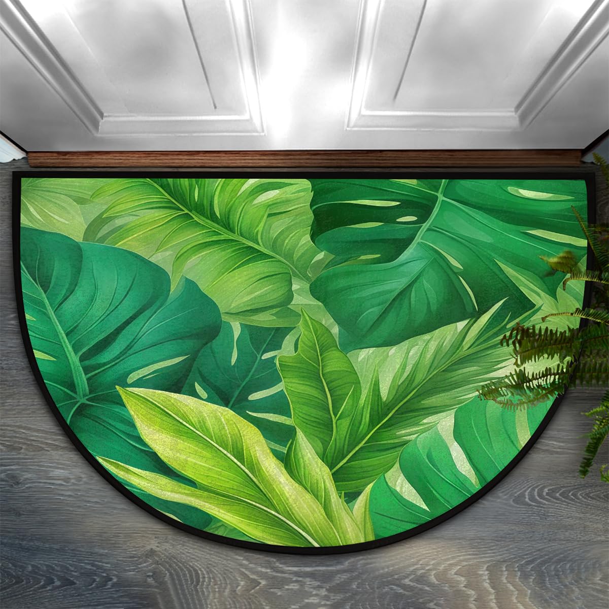 Palm Leaf Summer Beach Half Round Door Rug Indoor Entrance Washable Half Circle Area Rugs Non Slip Half Moon Rug Semi Circle Bathroom Mat Floor Carpet
