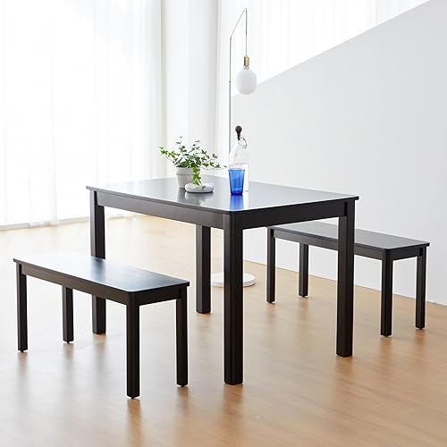 Miniatura 4 de Livinia Cabin - Mesa de comedor de madera de 45.3 pulgadas, pequeña, rectangular, moderna, de madera maciza, escritorio de cocina (negro)
