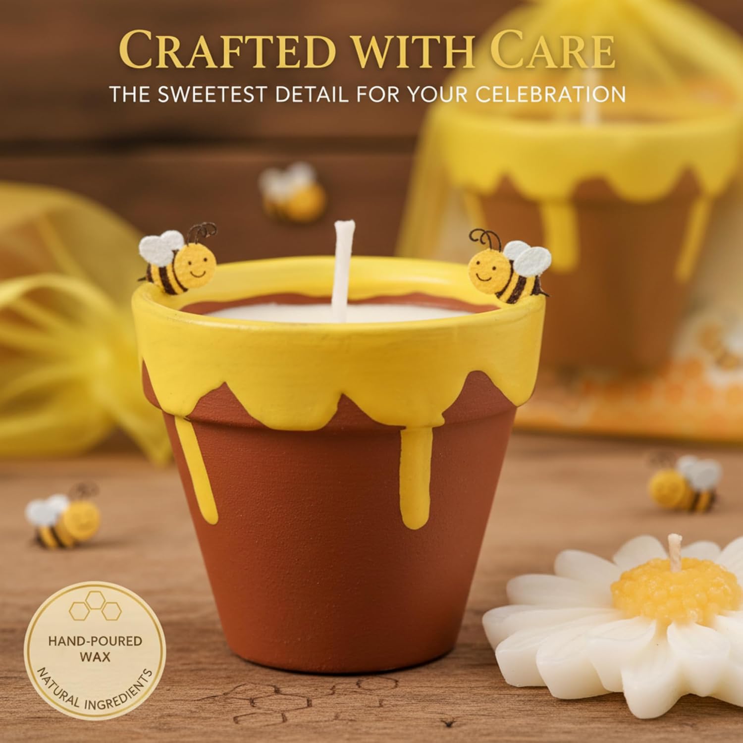 48 Sets Bee Themed Candle Set for Shower Party Favors Cute Honey Jar Candle with Thank You Tags Organza Bags Daisy Candles Shower Gifts for Guest Gender Reveal Party Decoration Gifts