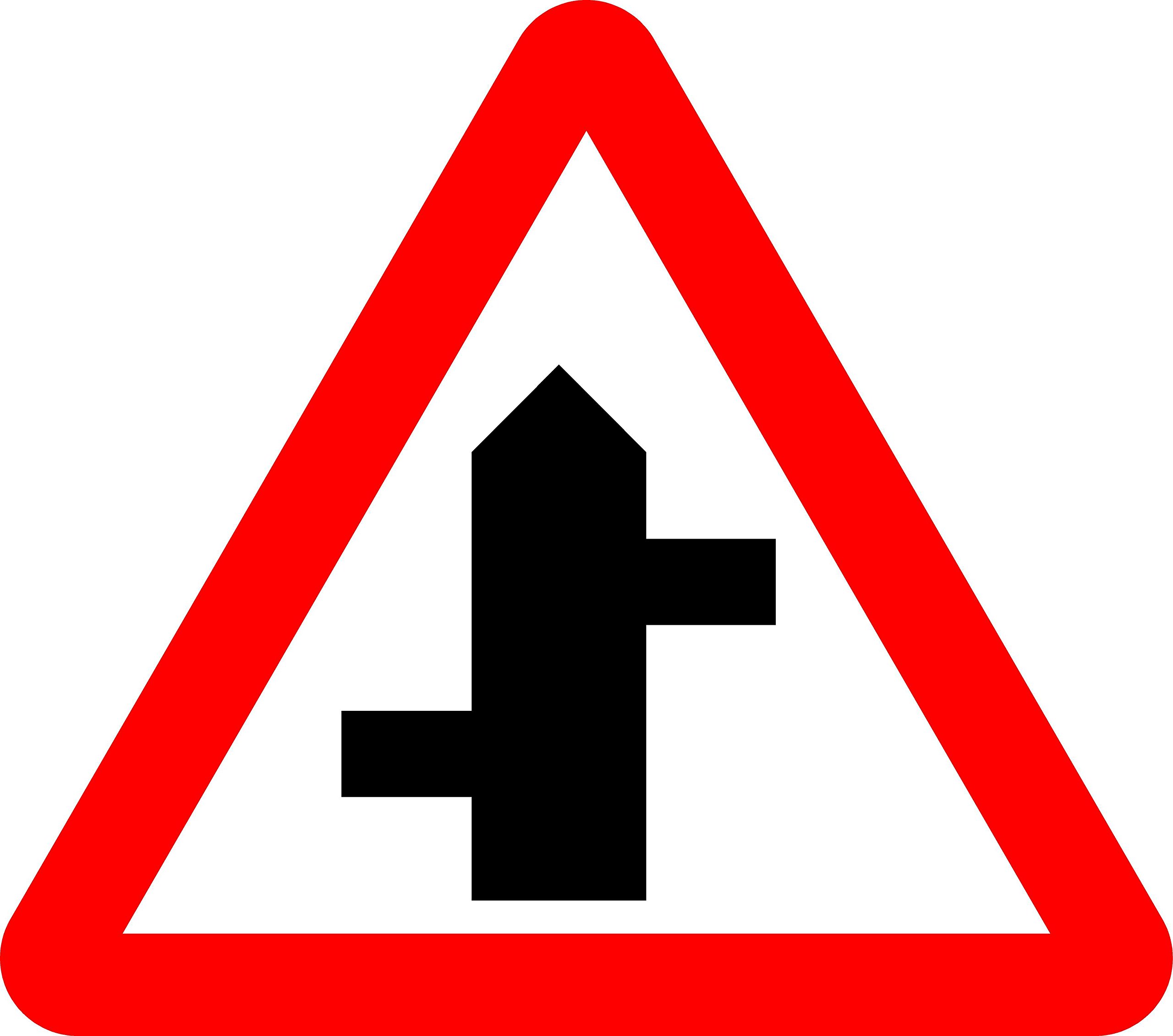 Staggered junction Road safety sign - 3mm Aluminium sign fitted with 2 strips Channel to rear for mounting on post 600mm x 600mm