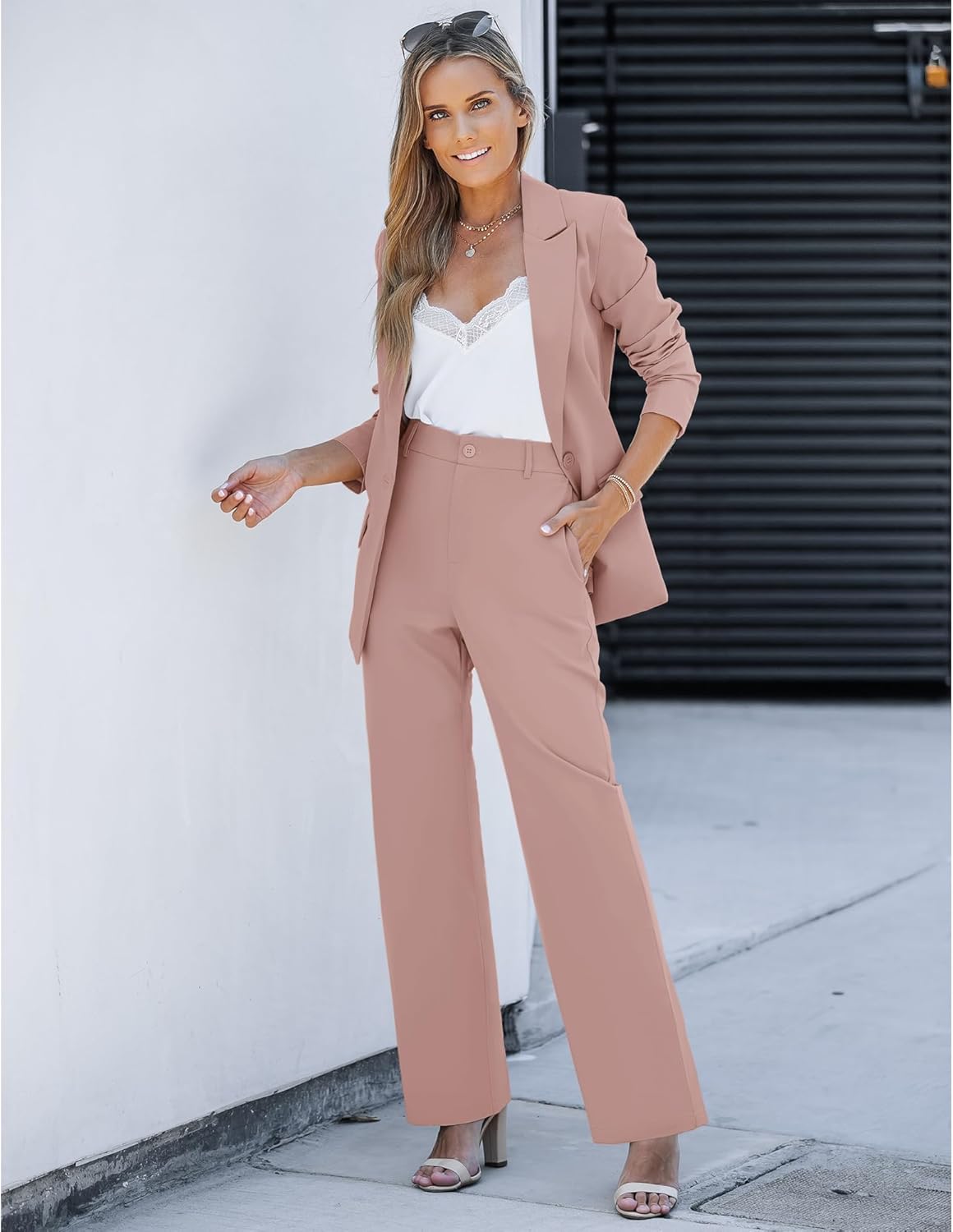 LookbookStore 2 Piece Pant Suits for Women Dressy Blazer High Waisted Pants Sets Business Casual Outfits - Image 4