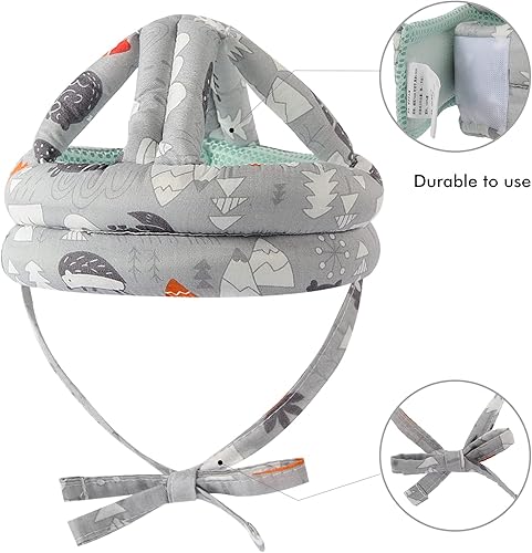 Miniatura 2 de Casco de seguridad para bebé, transpirable, ajustable, para la cabeza, para correr, caminar y gatear (bosque gris) Gris,Rosado