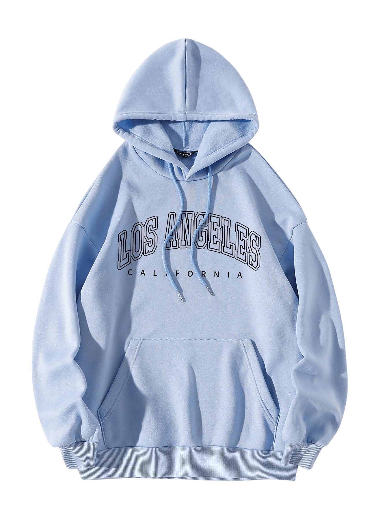 floernsWomen's Letter Graphic Printed Long Sleeve Pullover Drawstring Hoodie Sweatshirt Pastel Blue M