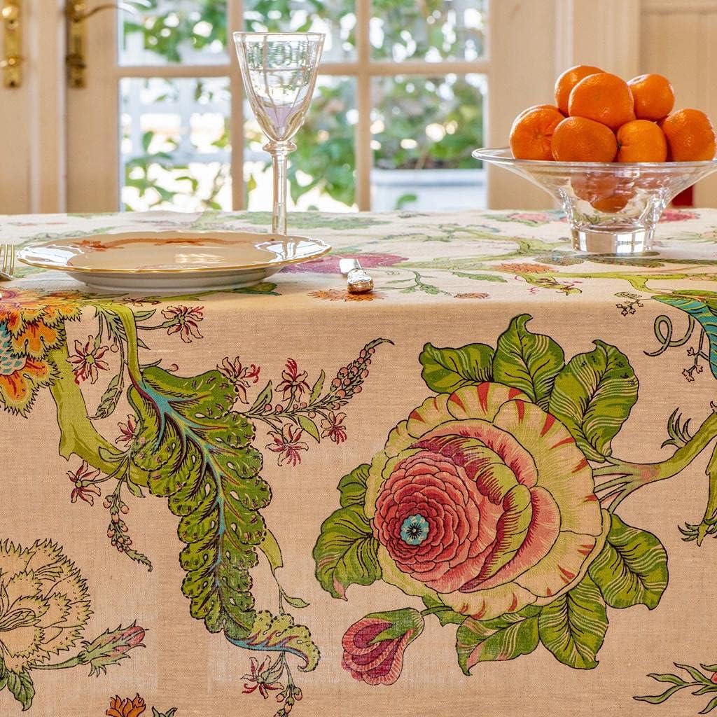 Amelie Michel French Linen Tablecloth in Darjeeling | Authentic 100% Linen Fabric, Made in France [60" x 78" Rectangle]
