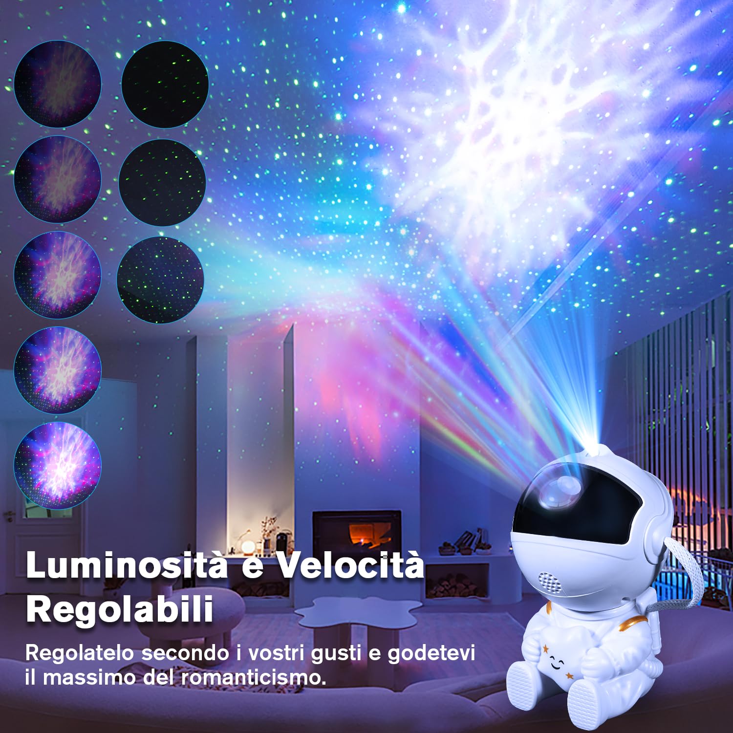 Carehabi Astronauta Proiettore Stelle Soffitto Telecomando, Galaxy Projector a Luminosità Regolabile con 26 Modalità di Notte Stellata, Proiettore Galassia Come Regalo per Bambini, Adulti