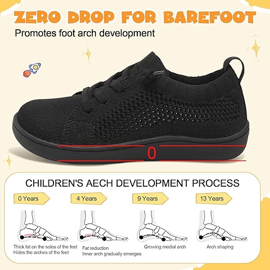 JOINFREE Toddler Wide Shoes Girls Boys Breathable Fashion Shoes Kids Barefoot Shoes Minimalist Shoes Zero Drop Slip On Tennis Sneakers, Grey