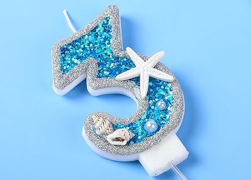 Miniatura 6 de Velas de cumpleaños para pastel número 3 para niño y niña, tema azul marino bajo el océano, decoración de fiesta de tercer cumpleaños, decoración de