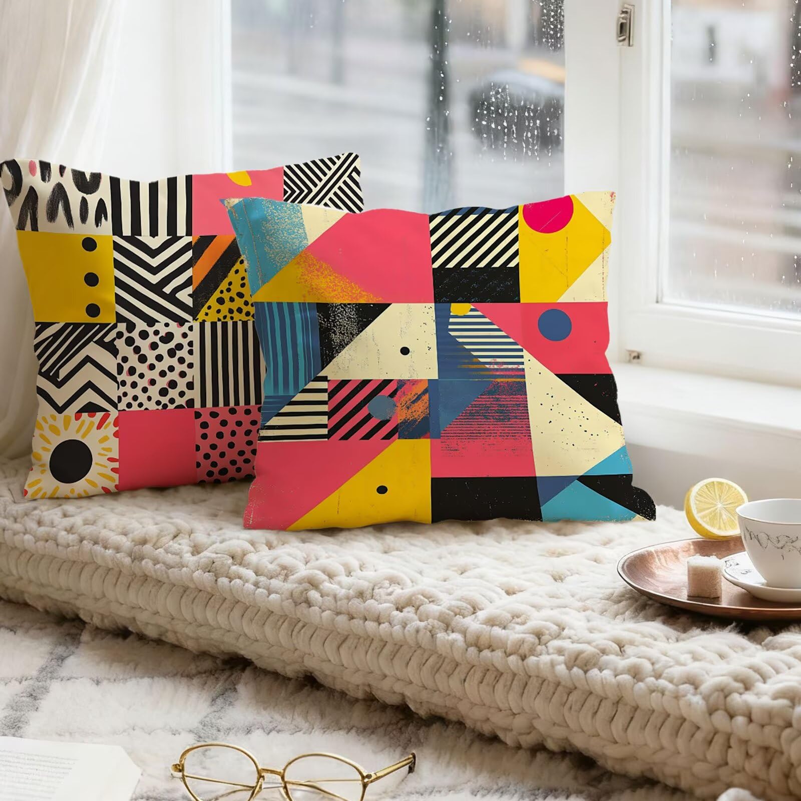 Vistoso Funda Cojin 65x65 GeometríA Funda Almohada 65x65 Cojines Sofa Súper Suave Fundas Cojines Decorativos Fundas Almohadas 4 Piezas Cervicales y Cuello, para Hogar Cama Salon Decoracion E - 919