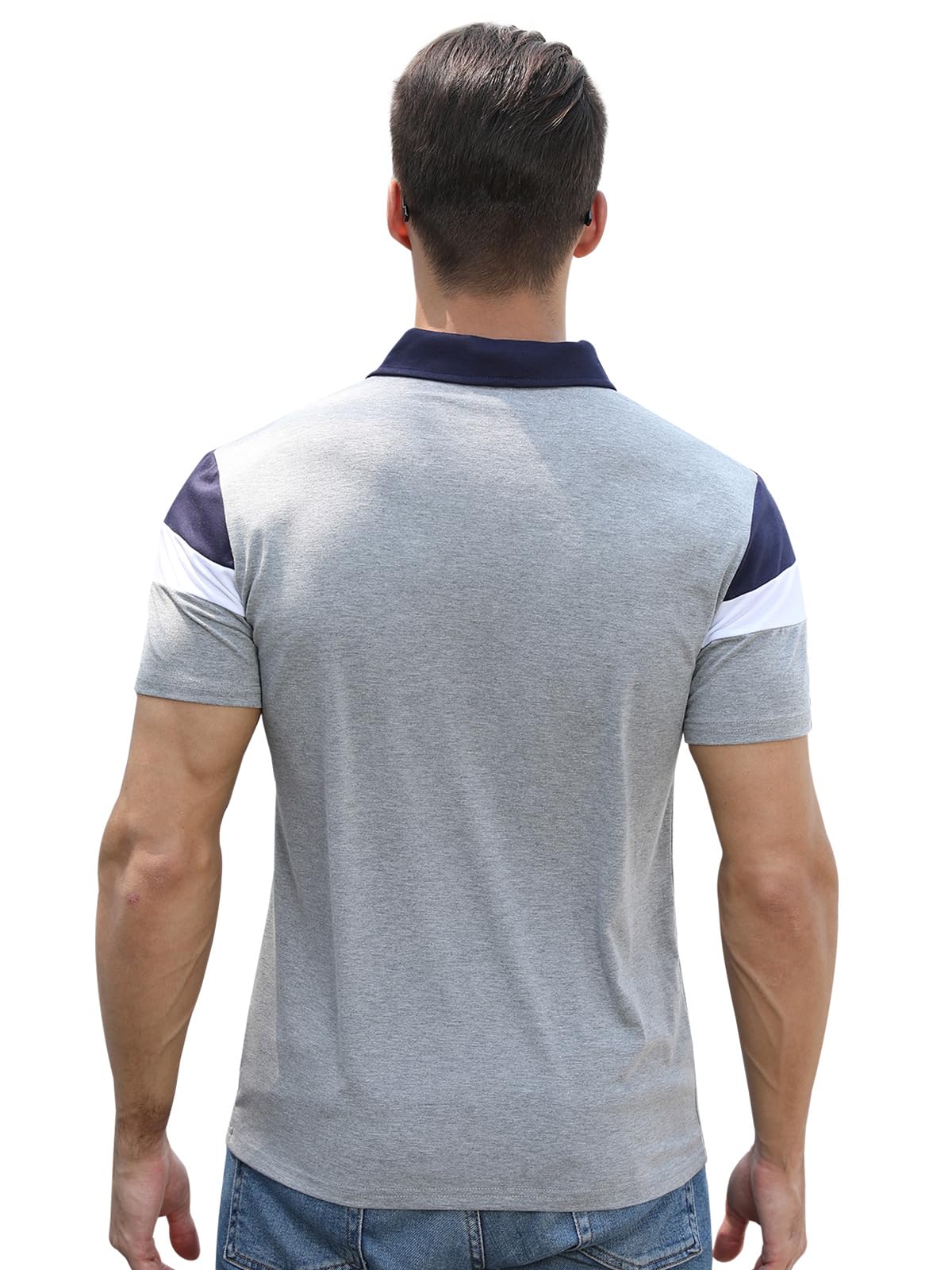 Polo Hombre Manga Corta Rayas Camisa Color en Contraste Poloshirt Casual