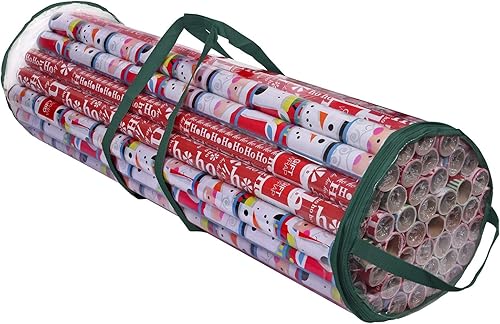 ProPik - Bolsa organizadora de papel para regalo, almacena hasta 25 rollos de 40 pulgadas, poliéster resistente y bolsa transparente de PVC con asas