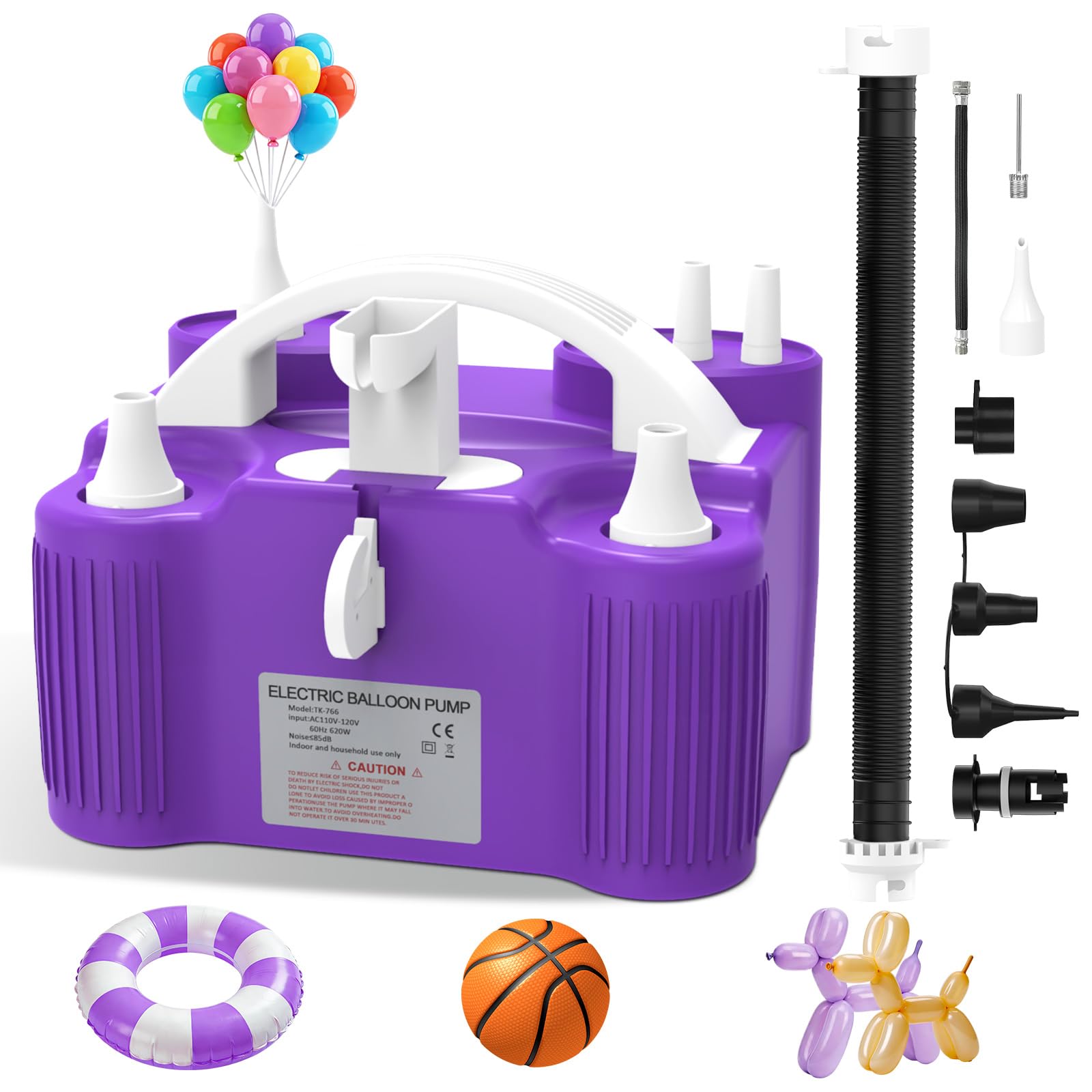 ID IDAODAN 4-in-1 Electric Balloon Pump with Triple Nozzles, Dual Motor Balloon Inflator &amp; Deflator for Latex, Foil &amp; 260Q Balloons