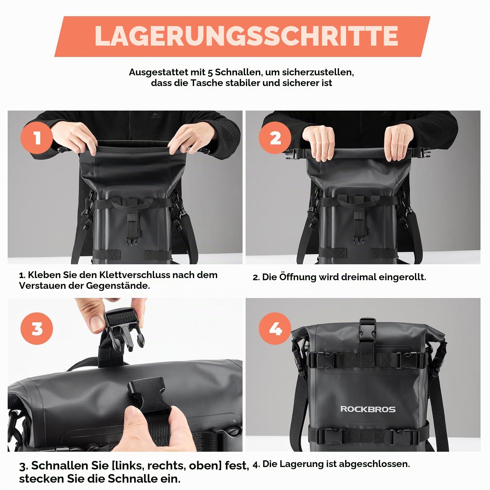 ROCKBROS Seitentasche Motorrad 100% Wasserdicht, 5L, mit Schultergurt