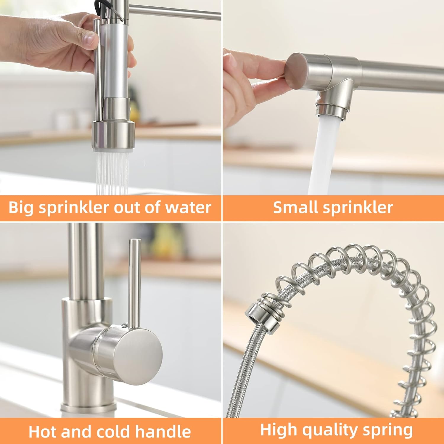 AIMADI Kitchen Faucet with Pull Down Sprayer,Commercial Single Handle High Arc Stainless Steel Brushed Nickel Kitchen Sink Faucet - Image 3