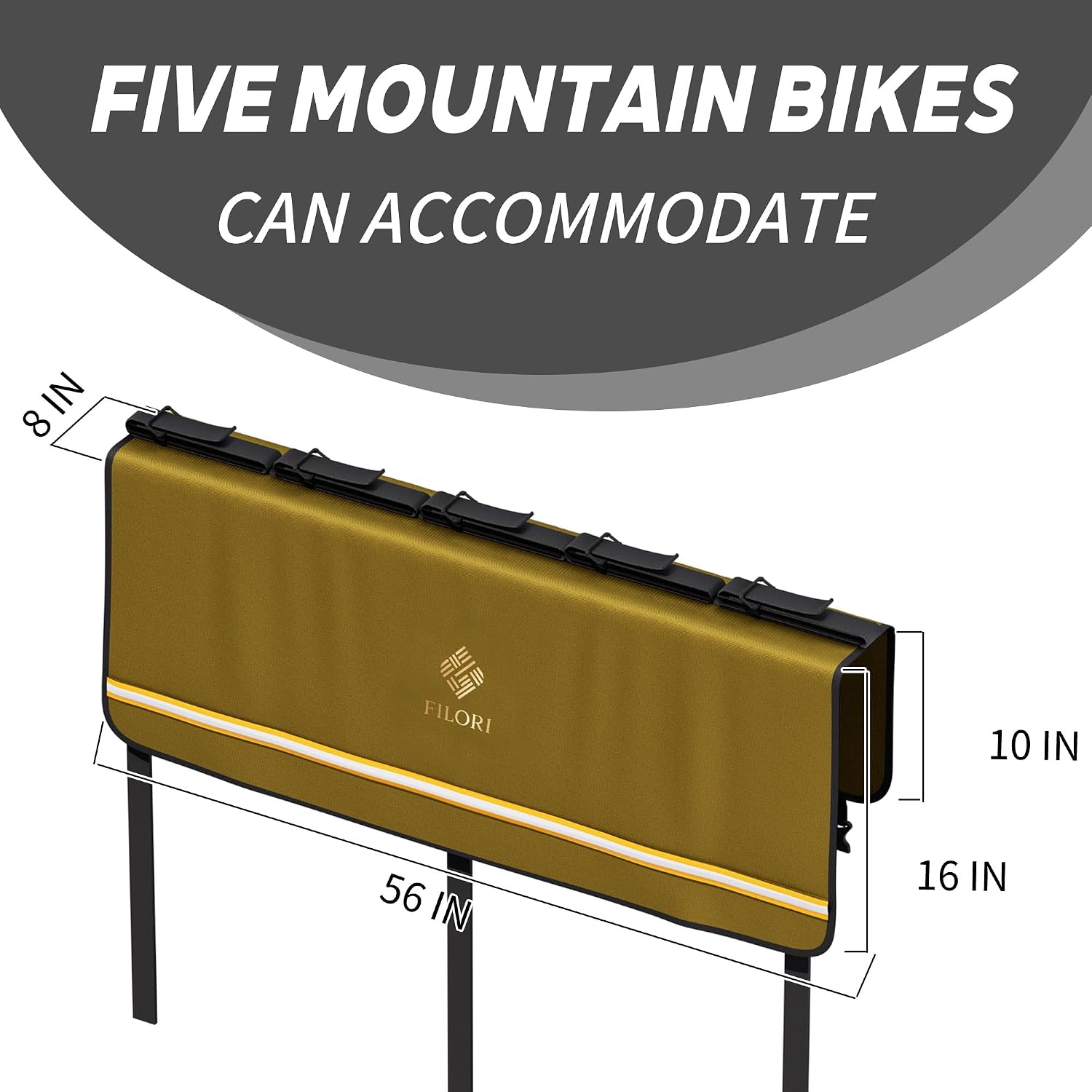 FILORI 5-Bike Tailgate Pad for Mountain Bikes - Heavy-Duty Protection, Reflective Strips, Universal Fit for Most Pickup Trucks (F-150/Tacoma/Colorado) - Mud-Tan image 2