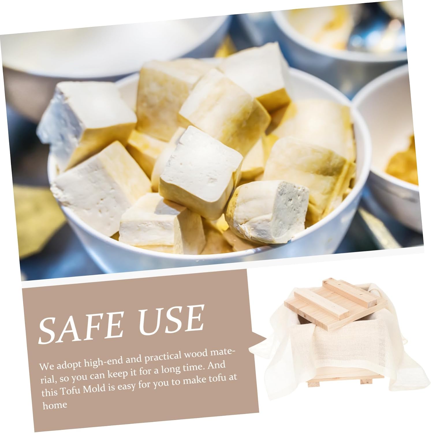 Garneck Wooden Tofu Mold Press Multi-function Tofu Maker for Home Kitchen and Easy to Use Diy Pressing Tool for Homemade Bean Curd