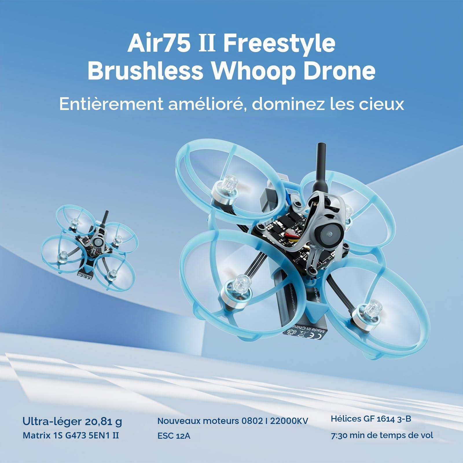 BETAFPV Air75 II Brushless Whoop Quadcopter Ultralight for FPV Freestyle | 1S Ultra-Lightweight FPV Drone, with Matrix 5IN1 II FC, 0802 22000KV Brushless Motor, 1614-3B Prop, Air II Canopy & Frame