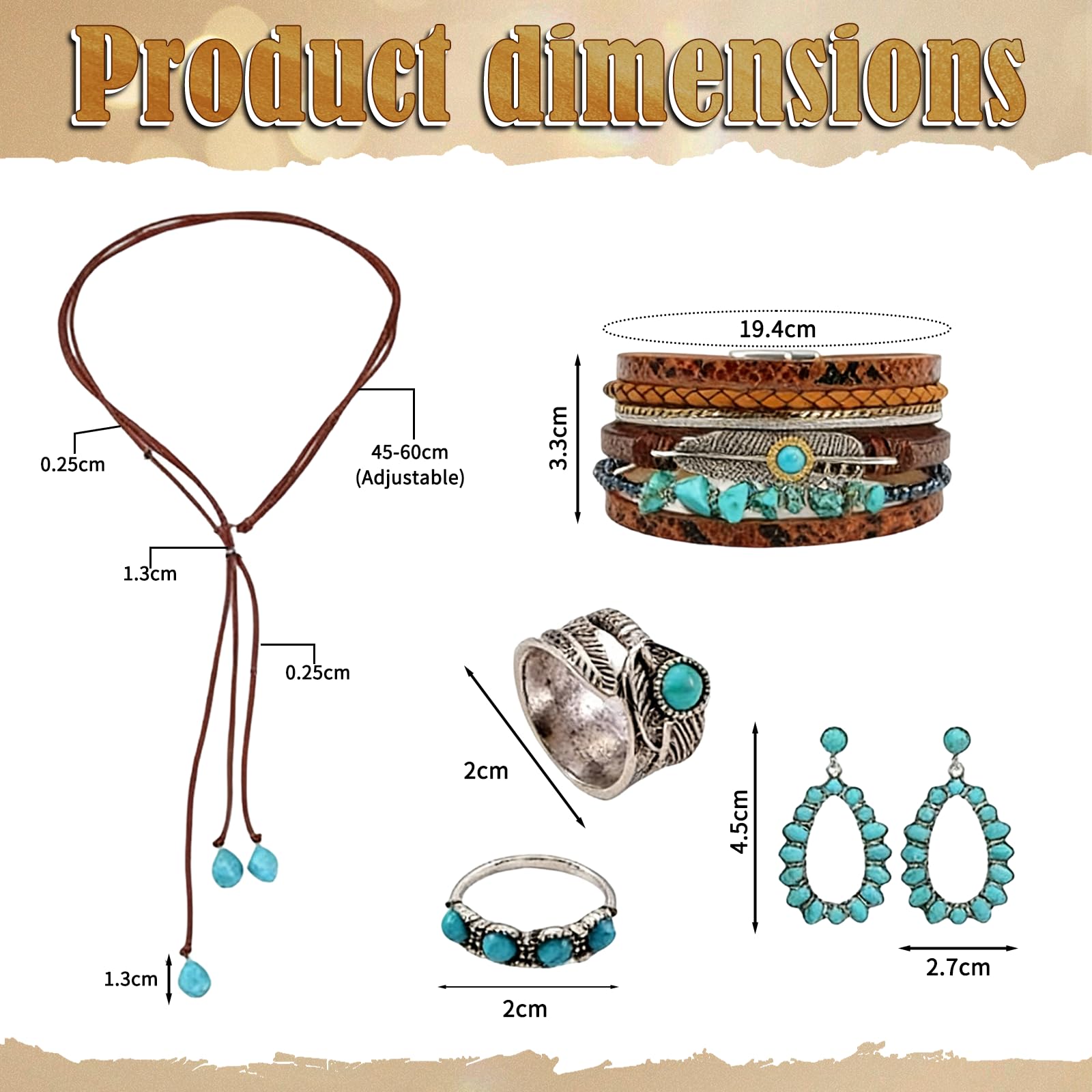 RUHSNJK 5 Pcs Cowgirl Accessories for Women Cowgirl Outfits, Cowboy Hat Turquoise Western Jewelry Set - Image 2