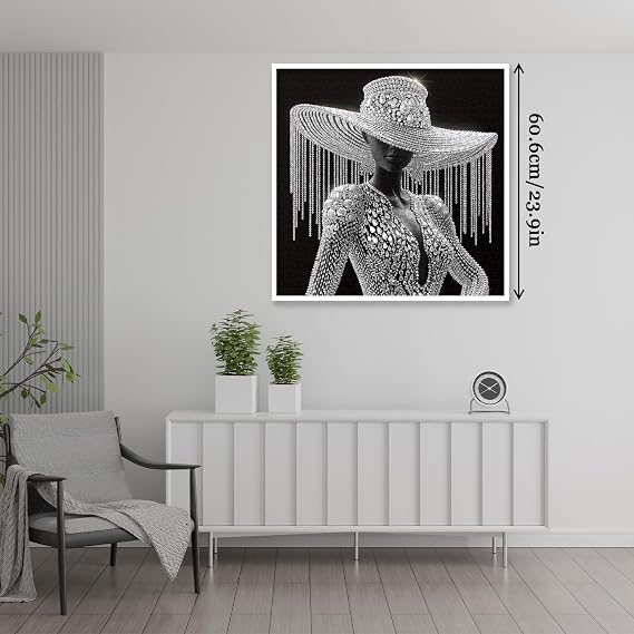 Elegant Crystal Women Puzzles for Adults 1000 Pieces, Black White Diamond Jigsaw Puzzle, Impossible Challenging Art Puzzles