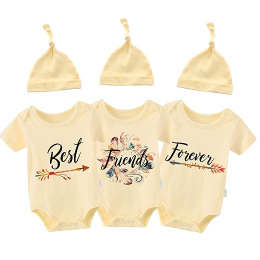 YSCULBUTOL Body para Trigêmeos, Body para Gêmeos, Melhores Amigos para Sempre, Conjunto de Roupas Fofas para Gêmeos (Com Amarelo 3M)