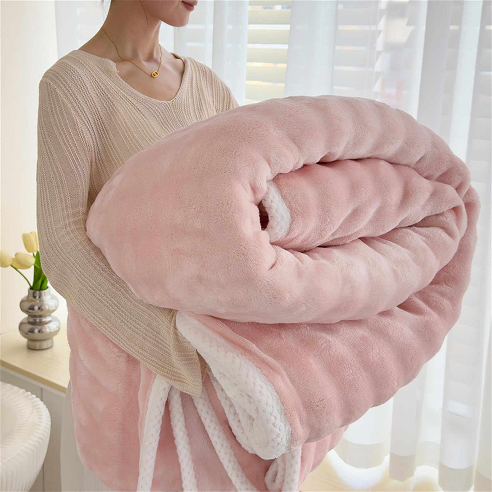 Mantas para Sofa de Franela, Suave Terciopelo Invierno Acogedora y Cálida Manta Mantas de Cama Cubierta de Cama para Adultos y Niños, Manta Franela Pequeña (Rosa Claro,100x150cm)