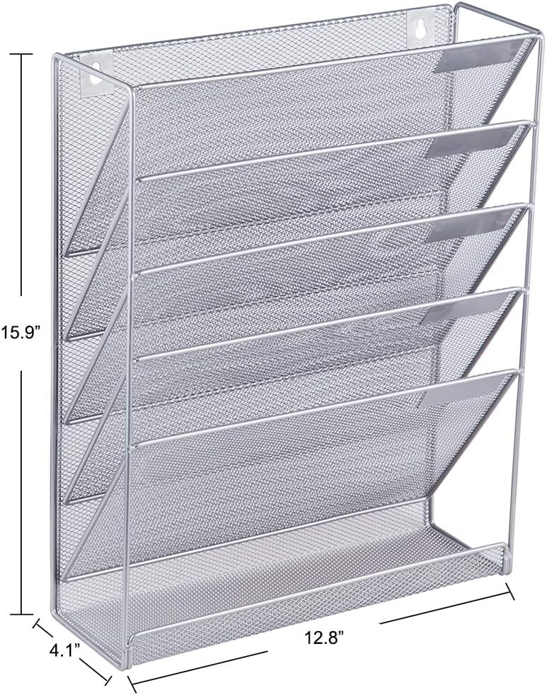 Easepres File Organizer Mesh 5-Tier Black Hanging File Organizer Vertical Holder Rack for Office Home, Silver : Office Products