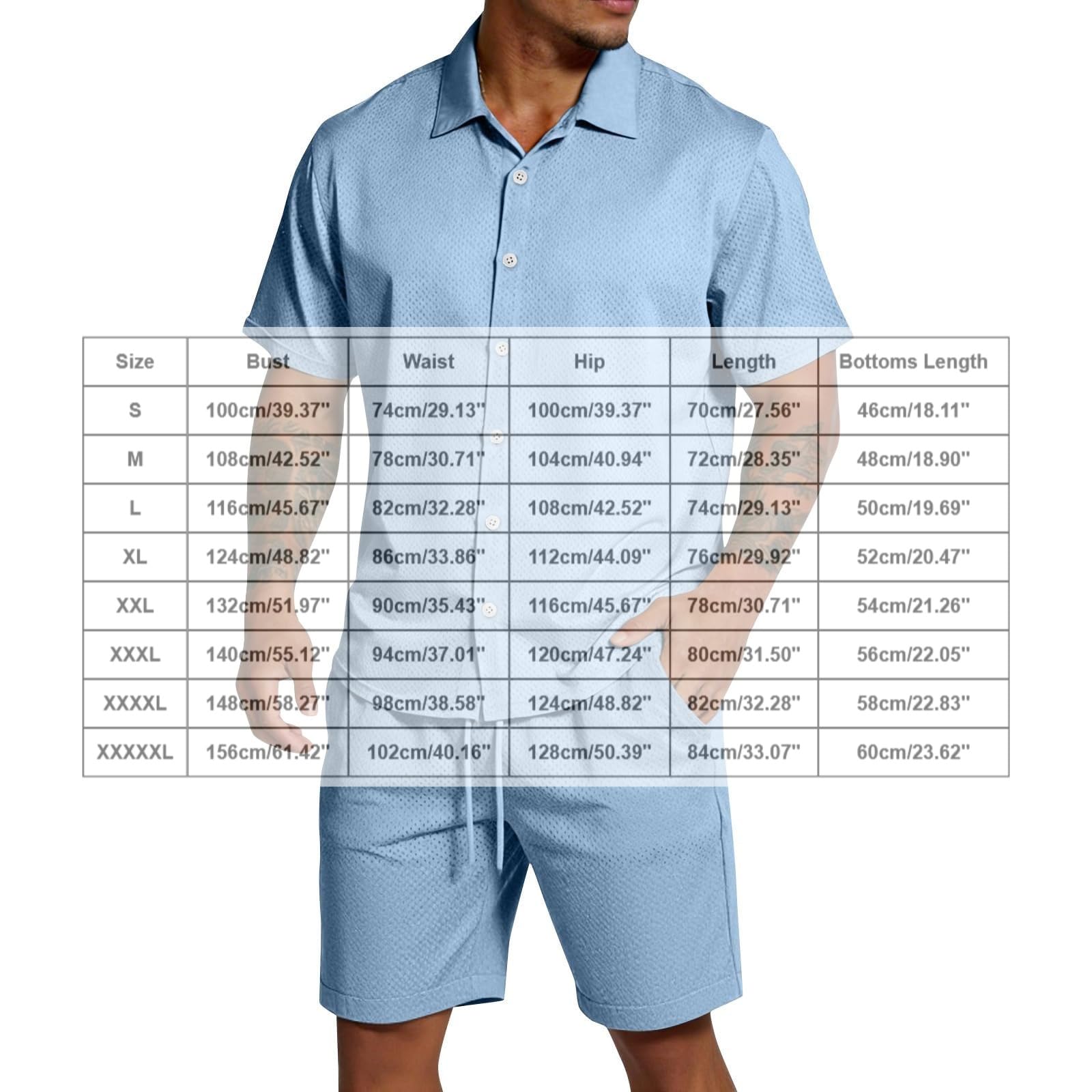 Herren 2-Teiler Sommer Outfit Hemd Shorts Set Strick Struktur Freizeit Strand Urlaub Leicht Baggy Hausanzug Sport Jogginganzug