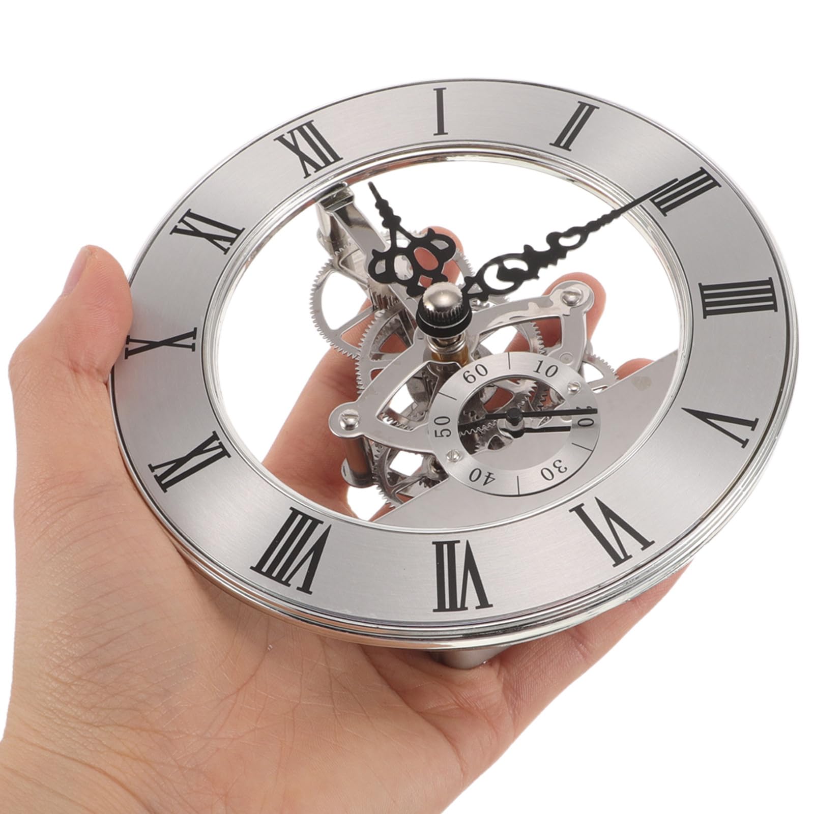 Holibanna Rundes Quarz-Skelettuhrwerk mit römischen Ziffern – Miniatureinsätze – Einbau-Uhrwerk für DIY-Dekorations- und Tischuhren (8,6 cm)